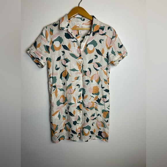 Rachel Zoe Lemons Novelty Print 100% Linen size S Button Down Natural Breathable - Picture 1 of 11